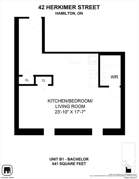 Floor plan for studio, 1 bath
